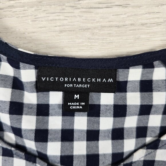 Victoria Beckham Top/Blouse Sz M Gingham Plaid Black and White Peplum Preppy - Picture 3 of 8